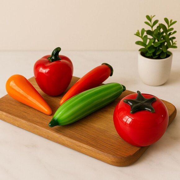 Handblown Glass Vegetable Figurines Set VTG MCM Murano Style Kitchen Art Decor - Picture 2 of 16